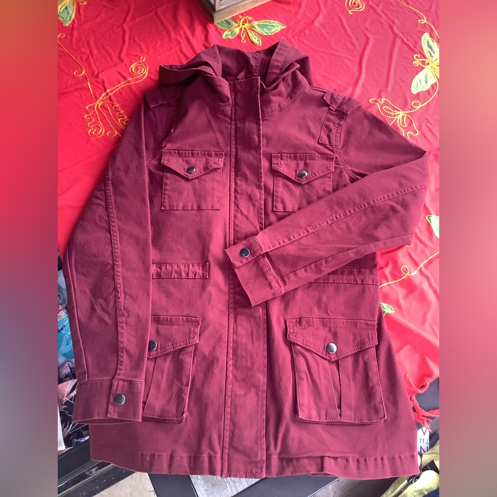 Nwt, 41 Hawthorne Utility Jacket, Beautiful Burgundy Color. Zip & Snap Closure.